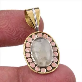 Natural Aquamarine Gemstone 925 Solid Sterling Silver TwoTone Pendant 1.50 L6U13