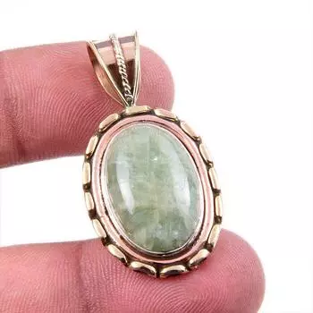 Natural Aquamarine Gemstone 925 Solid Sterling Silver Two Tone Pendant 1.5 D8v19