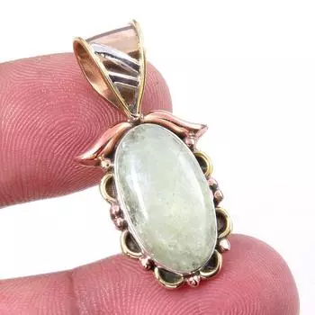 Natural Aquamarine Gemstone 925 Solid Sterling Silver TwoTone Pendant 1.25 R6i54
