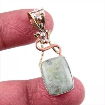 Natural Aquamarine Gemstone 925 Solid Sterling Silver TwoTone Pendant 1.75 A6N06