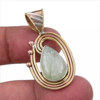 Natural Aquamarine Gemstone 925 Solid Sterling Silver TwoTone Pendant 1.50 g0i57
