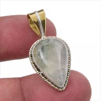 Natural Aquamarine Gemstone 925 Solid Sterling Silver TwoTone Pendant 1.50 a2Y25