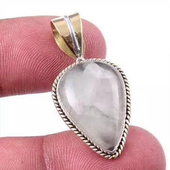 Natural Aquamarine Gemstone 925 Solid Sterling Silver TwoTone Pendant 1.50 q5W00