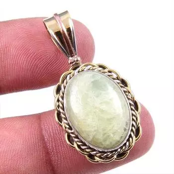 Natural Aquamarine Gemstone 925 Solid Sterling Silver TwoTone Pendant 1.50 h6L68