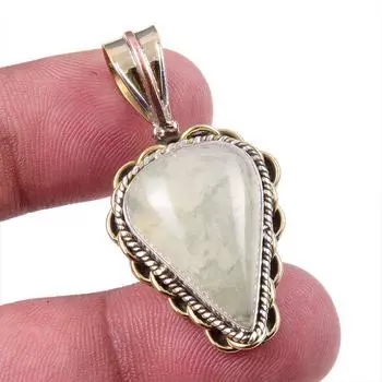Natural Aquamarine Gemstone 925 Solid Sterling Silver TwoTone Pendant 1.50 A0J07