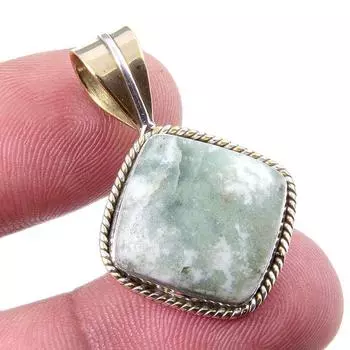 Natural Aquamarine Gemstone 925 Solid Sterling Silver TwoTone Pendant 1.25 F3L23