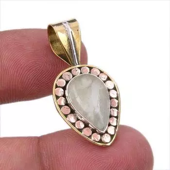 Natural Aquamarine Gemstone 925 Solid Sterling Silver TwoTone Pendant 1.50 k0A95