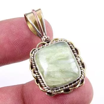 Natural Aquamarine Gemstone 925 Solid Sterling Silver TwoTone Pendant 1.25 T6D80