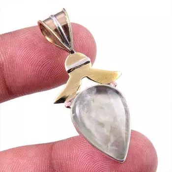Natural Aquamarine Gemstone 925 Solid Sterling Silver TwoTone Pendant 1.75 Q5b62