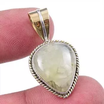 Natural Aquamarine Gemstone 925 Solid Sterling Silver TwoTone Pendant 1.25 w6b76