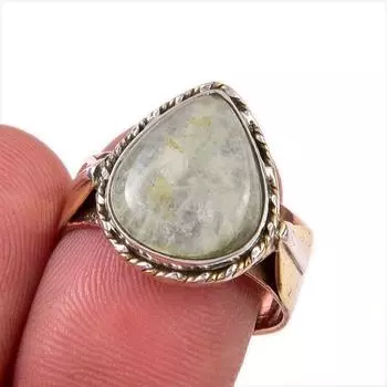 Natural Aquamarine Gemstone 925 Solid Sterling Silver Two Tone Ring Size 8 k3e55