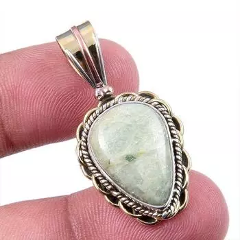 Natural Aquamarine Gemstone 925 Solid Sterling Silver TwoTone Pendant 1.50 G3l46