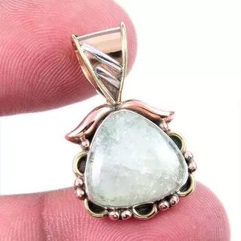 Natural Aquamarine Gemstone 925 Solid Sterling Silver TwoTone Pendant 1.25 e5K27