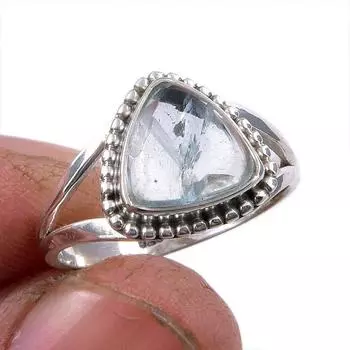 Natural Aquamarine Gemstone 925 Solid Sterling Silver Jewelry Ring Size 6.5 v5U76