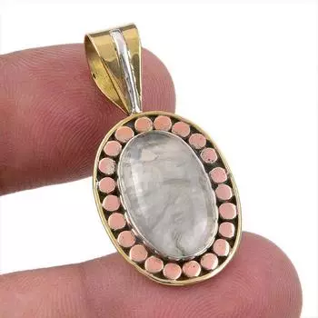 Natural Aquamarine Gemstone 925 Solid Sterling Silver TwoTone Pendant 1.50 Z5j44