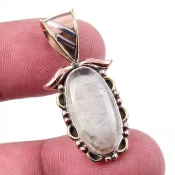 Natural Aquamarine Gemstone 925 Solid Sterling Silver TwoTone Pendant 1.25 f5L84