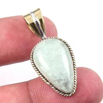 Natural Aquamarine Gemstone 925 Solid Sterling Silver TwoTone Pendant 1.25 i1E85