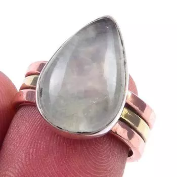 Natural Aquamarine Gemstone 925 Sterling Silver Jewelry Two Tone Ring S.6.5 J5w15