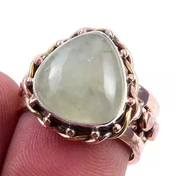Natural Aquamarine Gemstone 925 Sterling Silver Jewelry Two Tone Ring S.6.5 Y9S96