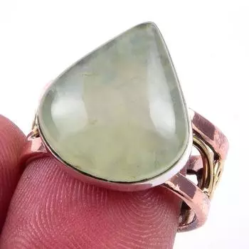 Natural Aquamarine Gemstone 925 Sterling Silver Jewelry Two Tone Ring S.7.5 M9d88