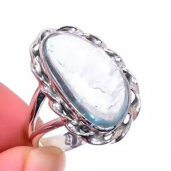 Natural Aquamarine Gemstone Handmade 925 Solid Sterling Silver Ring S.6.5 h4i09