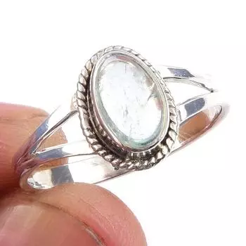 Natural Aquamarine Gemstone Handmade 925 Solid Sterling Silver Ring Size 8 w8E67