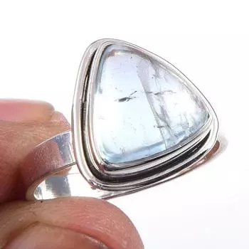 Natural Aquamarine Gemstone Handmade 925 Solid Sterling Silver Ring Size 7 N6N26