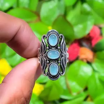 Natural Aquamarine Gemstone Handmade 925 Sterling Silver Ring Size 11 v9S34