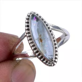 Natural Aquamarine Gemstone Handmade 925 Sterling Silver Jewelry Ring S.7.5 M0m85