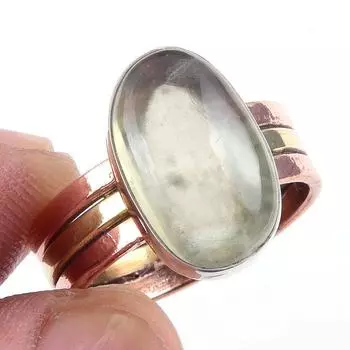 Natural Aquamarine Gemstone Handmade 925 Sterling Silver Two Tone Ring S.8 u6C04