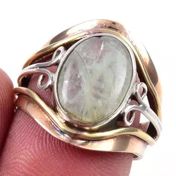 Natural Aquamarine Gemstone Handmade 925 Sterling Silver Two Tone Ring S.7 w8y69