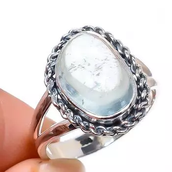 Natural Aquamarine Gemstone Handmade 925 Sterling Silver Jewelry Ring S.9 V7N89