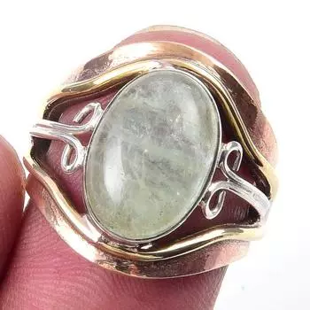 Natural Aquamarine Gemstone Handmade 925 Sterling Silver Two Tone Ring S.5 w5r60