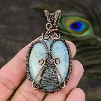 Natural Aquamarine Gemstone Handmade Copper Wire Wrap Gift Pendant 2.84 l2j67