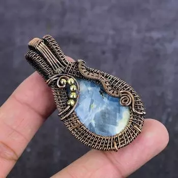 Natural Aquamarine Gemstone Handmade Copper Wire Wrap Jewelry Pendant 2.44 Q2n19