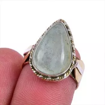 Natural Aquamarine Gemstone Two Tone 925 Sterling Silver Jewelry Ring S.6 J9n88