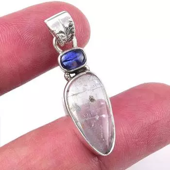 Natural Aquamarine, Kyanite 925 Solid Sterling Silver Jewelry Pendant 1.25 w7J91
