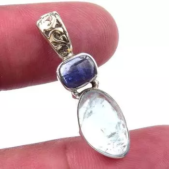 Natural Aquamarine, Kyanite 925 Solid Sterling Silver Jewelry Pendant 1.25 l1t13