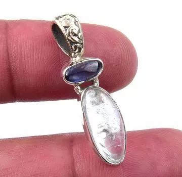 Natural Aquamarine, Kyanite 925 Solid Sterling Silver Jewelry Pendant 1.25 a8A68