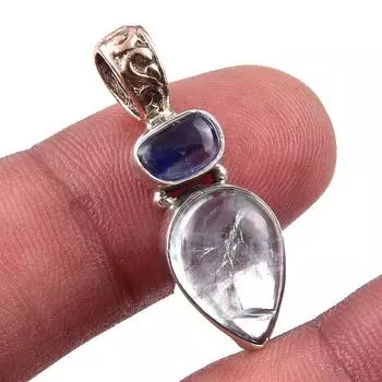 Natural Aquamarine, Kyanite 925 Solid Sterling Silver Jewelry Pendant 1.25 e1E75