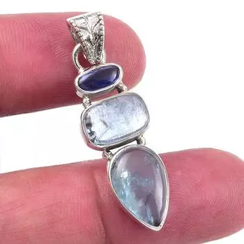 Natural Aquamarine, Kyanite 925 Solid Sterling Silver Jewelry Pendant 1.50 L6j72