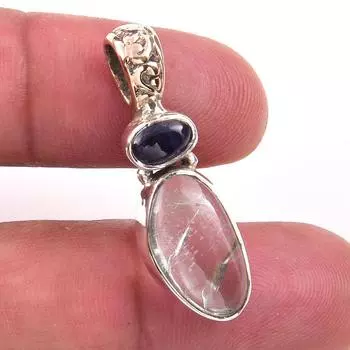 Natural Aquamarine,Kyanite Gemstone 925 Solid Sterling Silver Pendant 1.25 t1u21
