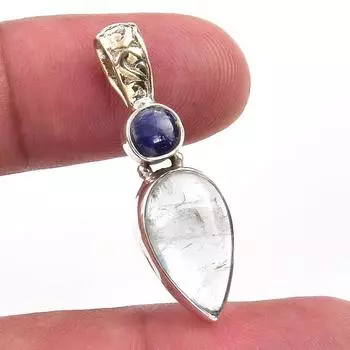 Natural Aquamarine,Kyanite Gemstone 925 Solid Sterling Silver Pendant 1.25 G6c57