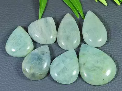 Natural Aquamarine Pear Mineral cabochon Loose Gemstone 7 Pcs Lot 29-35 MM RQ-2397
