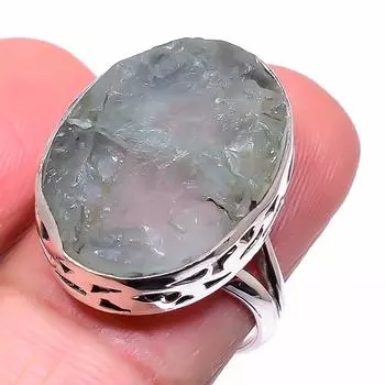 Natural Aquamarine Rough Gemstone 925 Solid Sterling Silver Gift Ring S.8 E0p08