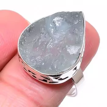 Natural Aquamarine Rough Gemstone 925 Solid Sterling Silver Gift Ring S.9 Y2k85