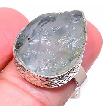 Natural Aquamarine Rough Gemstone 925 Solid Sterling Silver Gift Ring S.9 k8o75