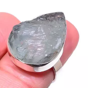 Natural Aquamarine Rough Gemstone 925 Solid Sterling Silver Gift Ring S.7 d7p44