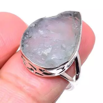 Natural Aquamarine Rough Gemstone 925 Solid Sterling Silver Gift Ring S.8 S4T70
