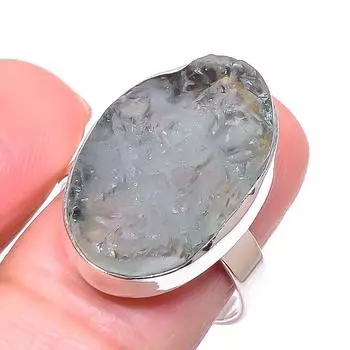 Natural Aquamarine Rough Gemstone 925 Solid Sterling Silver Gift Ring S.9 o3L53